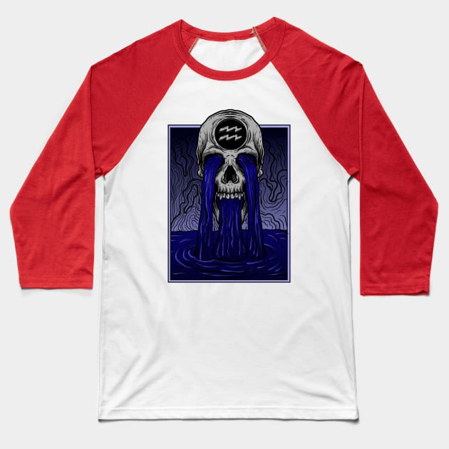 Skull Waterfalls From Eyes Baseball T-Shirt by Mako Design 